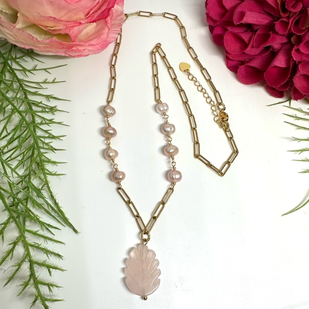 NEW⚜️Rose Quartz & Freshwater Pearl Hand Linked Necklace - Picture 3 of 9